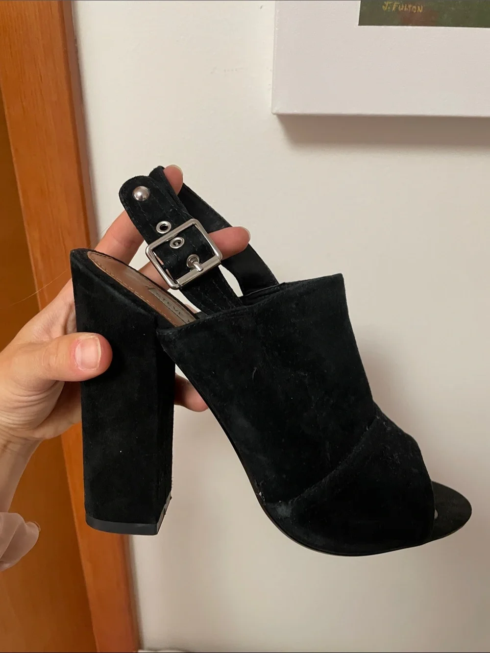 Steve Madden Black Suede Slingback Block Heel Sandals